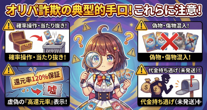 オリパ詐欺の典型的手口！これらに注意！